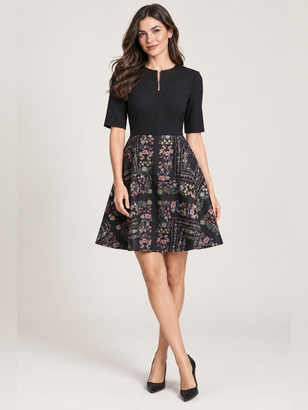 Ted Baker Fit & Flared Mini Dress Women’s Size 6 Ted 2 Floral Zip Front